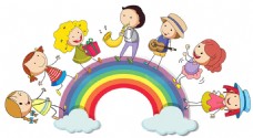 站在彩虹上的孩子们矢量图素材