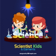 科学实验科学家在实验室里的孩子