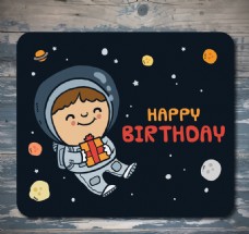 手绘宇航员太空中的生日卡片
