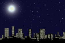 城市风光 夜景 天空 月亮 星图片
