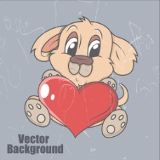 可爱小狗与心脏矢量图形