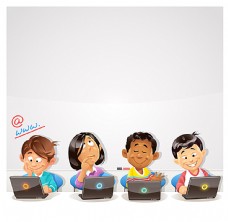 玩电脑的卡通儿童