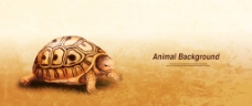 彩铅画效果动物分层背景 乌龟