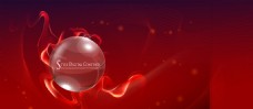 红色质感水晶球与梦幻线条背景