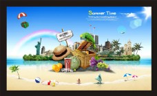 广告素材夏日旅游风景广告矢量素材