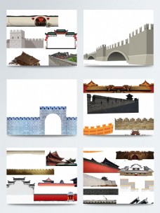 中国风手绘特色城墙建筑