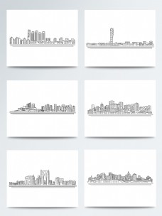 建筑素材手绘城市建筑图案素材
