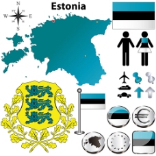 爱沙尼亚地图国旗