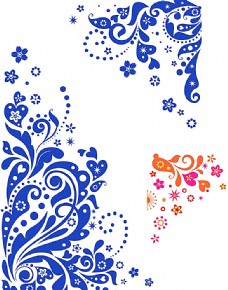 欧式花纹背景蓝色花纹心形图片