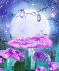 唯美蘑菇紫色奇幻高清大图图片