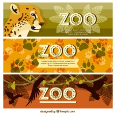 动物园的旗帜与野生动物和脚印