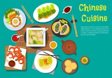 扁平美味的中式小吃插画