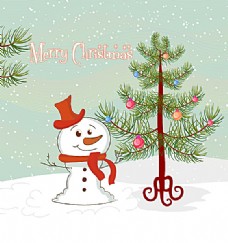 圣诞节卡通雪人圣诞树设计