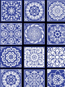 中国风设计青花瓷器古典花纹图案