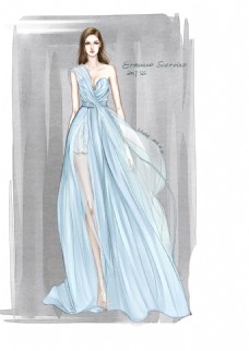 仙女气质蓝色长裙女装效果图