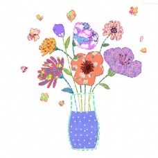 盆栽植物花瓶插画蝴蝶