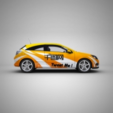 橙色车体广告智能贴图场景轿车样机