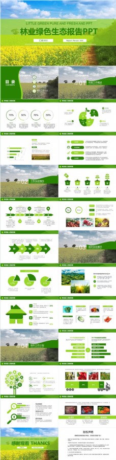 书本白绿商务风林业绿色生态报告PPT模板范本