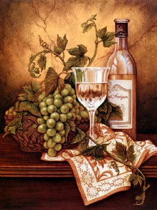 复古葡萄酒与葡萄油画
