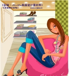 时尚购物女孩矢量卡通人物AI0132