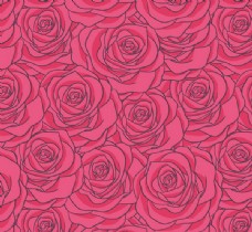 玫红色玫瑰手绘红玫瑰花朵无缝背景矢量素材下载