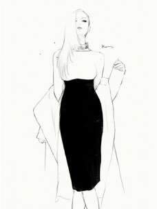 简约白领风格黑色包臀裙女装效果图