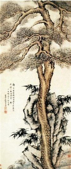 古松松石图花鸟画中国古画0329