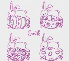 爱上4款彩绘趴在彩蛋上的兔子矢量图