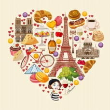 创意手绘巴黎建筑和美食插画