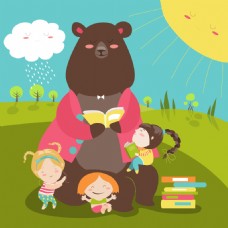 可爱小女孩可爱小熊读书女孩元素