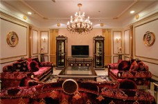 装修花纹欧式客厅红色花纹沙发装修效果图