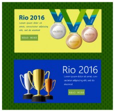 奖牌奖杯里约奥运会横幅与获奖者金牌金杯矢量图素材