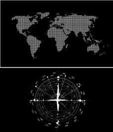 点阵世界地图和罗盘 AI矢量