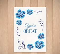 手绘的蓝色鲜花卡片