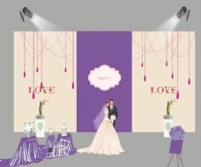 婚礼舞台粉紫色婚礼布置效果图免费下载