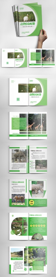 动物画清新创意绿色动物园画册设计ai模板