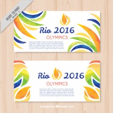 里约奥运会2016横幅与彩色水彩条纹