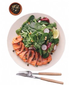 绿色蔬菜清新橙色三文鱼料理美食产品实物