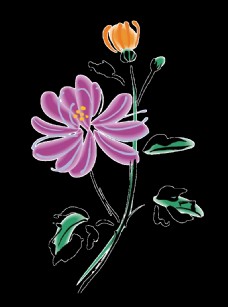 清新紫色手绘菊花装饰元素