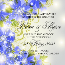 蓝色花卉婚礼邀请海报矢量图