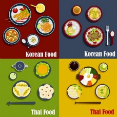 韩国菜泰国与韩国食物设计AI矢量