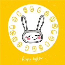 黄色背景彩蛋围绕的可爱兔子