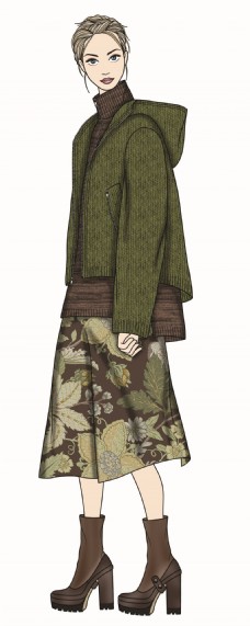 成熟绿色短外套女装服装效果图
