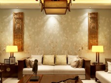 现代中式沙发背景墙新中式客厅效果图