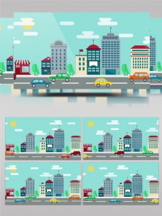 建筑卡通卡通城市建筑街道交通运输mg动画