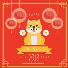 带狗插图的春节新年海报