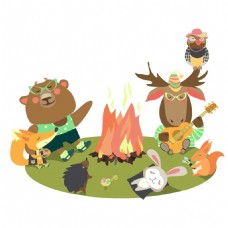 篝火手绘卡通动物元素