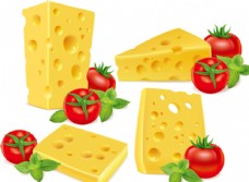 绿色叶子卡通奶酪和西红柿矢量素材图片