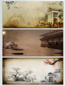 中国广告复古怀旧建筑物中国风广告背景图