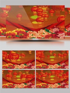 喜庆中国风春节灯笼牡丹舞台视频素材